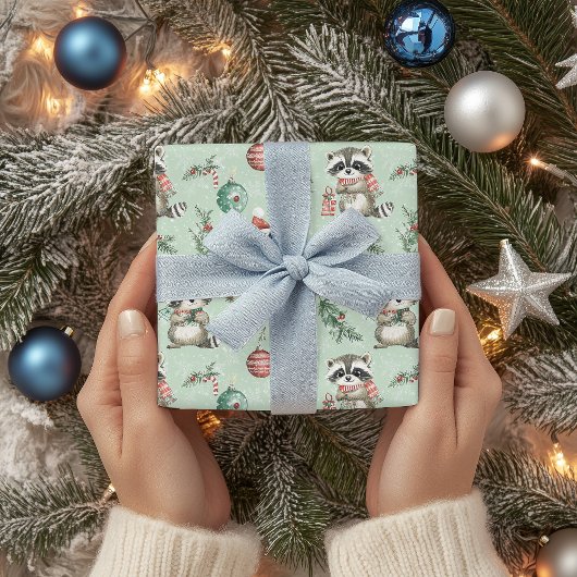 Whimsical Holiday Raccoon Wrapping Paper