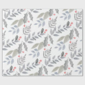 Whimsical  Holly Berry Leaves Kerstmis Cadeaupapier (Vlak)