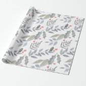 Whimsical  Holly Berry Leaves Kerstmis Cadeaupapier (Uitgerold)