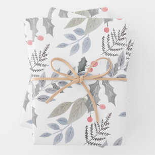 Whimsical  Holly Berry Leaves Kerstmis Inpakpapier Vel