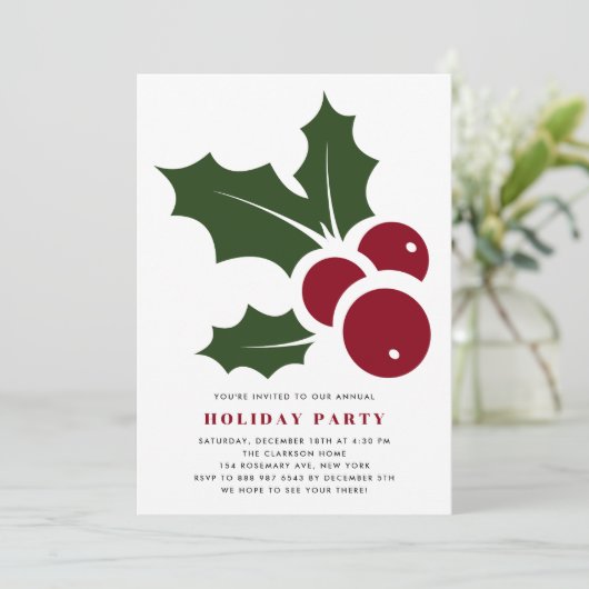 Whimsical Holly Moderne Fête Invitation (Debout devant)