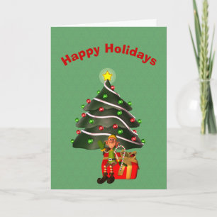 Whimsical Homme Elf Tree présente carte de Noël