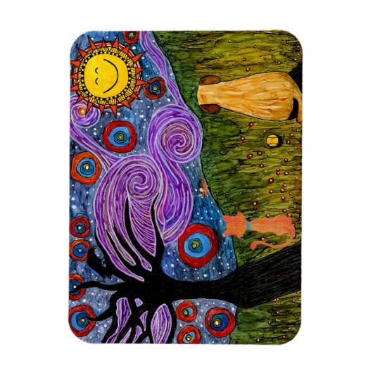 Whimsical Hond en Kat Sterrennacht Muismat Magneet (Verticaal)