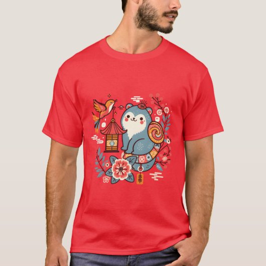 Whimsical Hond en Vogel vriend T-shirt (Voorkant)