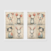 Whimsical Hond, Kat, Muis & Bunny DS1B Decoupage Tissuepapier (Voorkant)