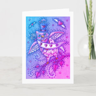 WHIMSICAL HOOTS N' HEARTS CUPID OWL VALENTIJN FEESTDAGEN KAART