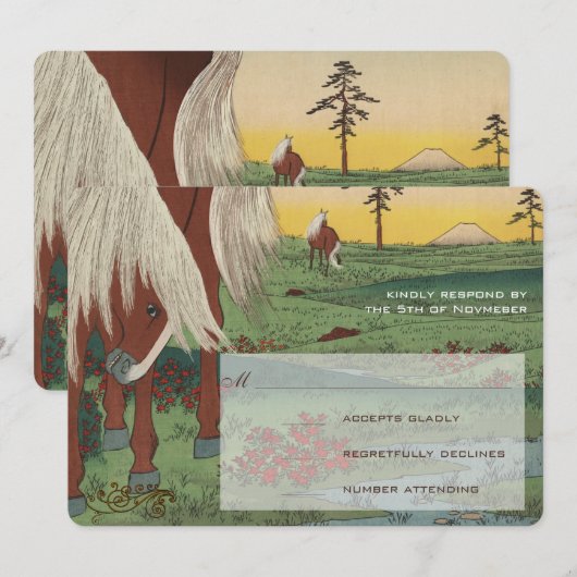 Whimsical Horse Wedding RSVP Kaart (Voorkant / Achterkant)