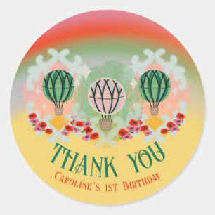 Whimsical Hot Air Ballon Verjaardag Ronde Sticker