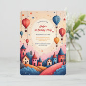 Whimsical Hot Air Balloon 1e verjaardagsfeest Kaart (Staand voorkant)