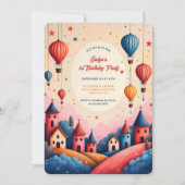 Whimsical Hot Air Balloon 1e verjaardagsfeest Kaart (Voorkant)