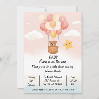 Whimsical Hot Air Balloon Baby Shower Uitnodiging 