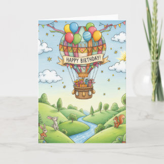 Whimsical Hot Air Balloon Woodland Birthday Card Kaart