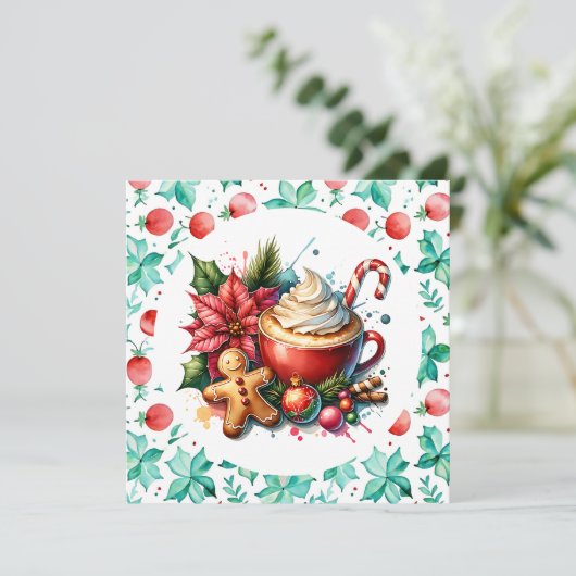 Whimsical Hot Cocoa en Candy Cane Kerstmis Feestdagenkaart (Staand voorkant)