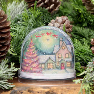 Whimsical House and Christmas Tree Snow Scene Sneeuwbol