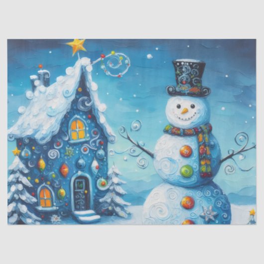 Whimsical House & Snowman Christmas Decoupage Tissuepapier (Voorkant)
