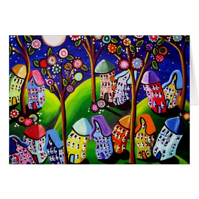 Whimsical Houses Trees Fun Card (Voorkant Horizontaal)