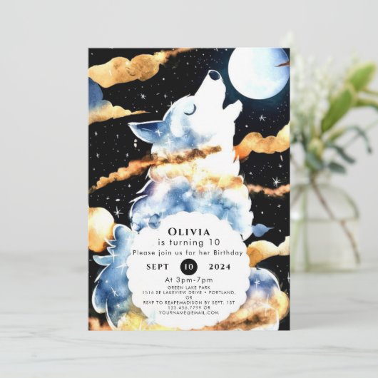 Whimsical Howling Wolf Verjaardag Kaart (Staand voorkant)