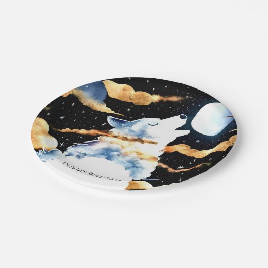 Whimsical Howling Wolf Verjaardag Papieren Bordje (Gekanteld)