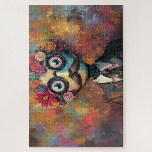 Whimsical Humanoid met grote ogen en bloemenhaar Legpuzzel (Verticaal)