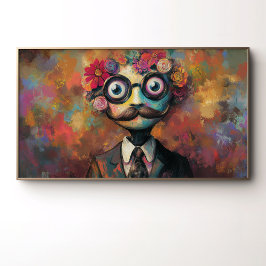 Whimsical Humanoid met grote ogen en bloemenhaar Poster