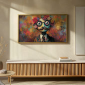 Whimsical Humanoid met grote ogen en bloemenhaar Poster