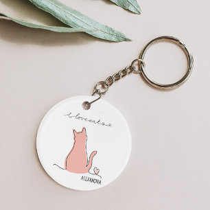 Whimsical I Love Cats Silhouette Custom Name Sleutelhanger