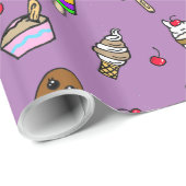 Whimsical Ice Cream and Cherries Birthday Cadeaupapier (Rol Hoek)