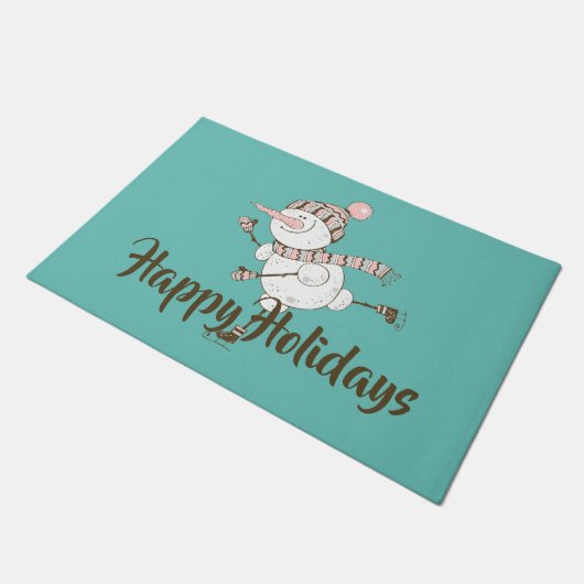 Whimsical Ice Skating Snowman  Deurmat (Schuin)