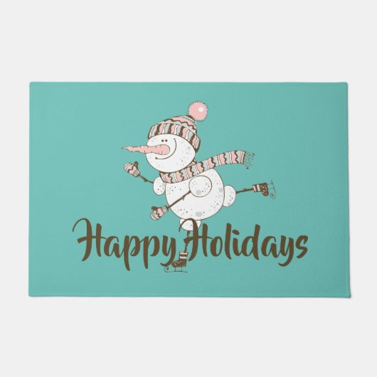 Whimsical Ice Skating Snowman  Deurmat (Voorkant)