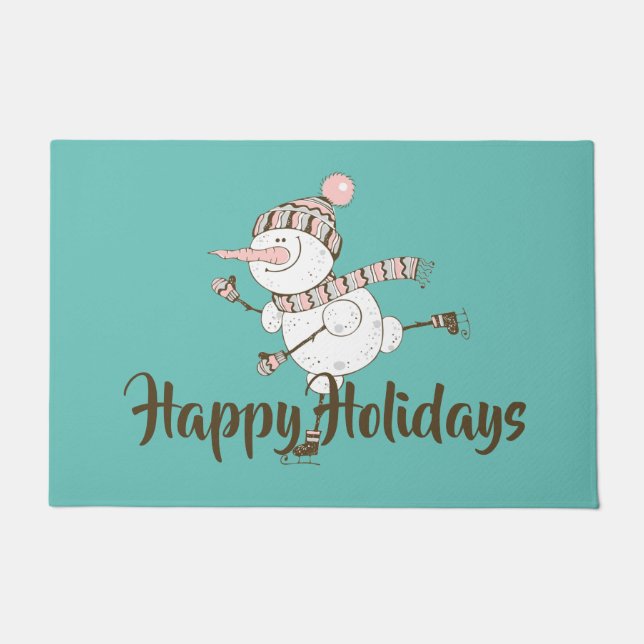 Whimsical Ice Skating Snowman  Deurmat (Voorkant)