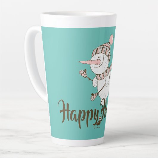 Whimsical Ice Skating Snowman  Latte Mok (Linkerhoek)