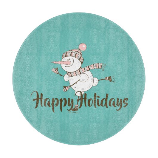 Whimsical Ice Skating Snowman  Snijplank (Voorkant)