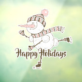 Whimsical Ice Skating Snowmen Raamsticker (Vel 3)