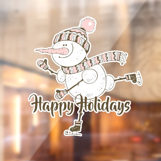 Whimsical Ice Skating Snowmen Raamsticker (Vel 2)