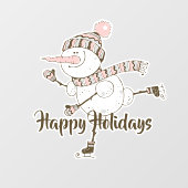 Whimsical Ice Skating Snowmen Raamsticker (Vel)
