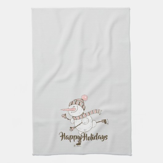 Whimsical Ice Skating Snowmen Theedoek (Verticaal)