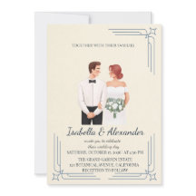 Whimsical Illustrated Couple Wedding Invitation