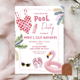 Whimsical Illustratie Meisje Pool Party Kaart