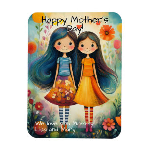Whimsical illustratie van twee meisjes Moederdag Magneet