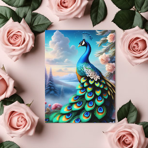 Whimsical Imaginaire Art Rose Garden Peacock carte