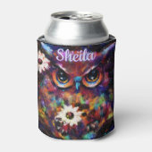 Whimsical Impressionistische Bloemenuil gepersonal Blikjeskoeler (Blikje Voorkant)