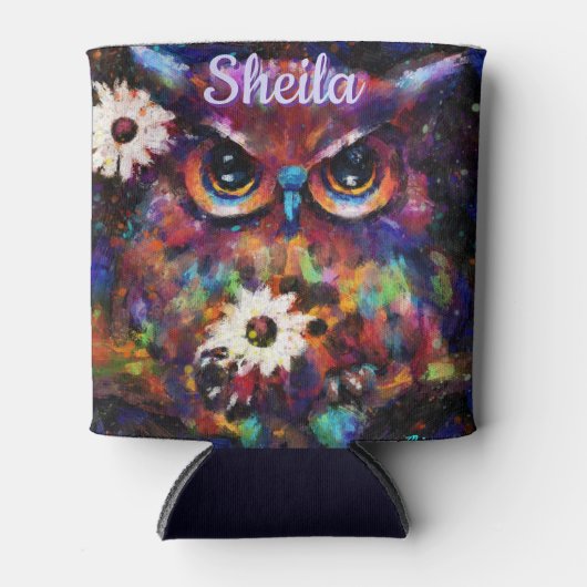 Whimsical Impressionistische Bloemenuil gepersonal Blikjeskoeler (Voorkant)