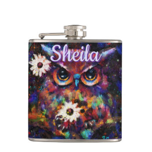 Whimsical Impressionistische Bloemenuil gepersonal Heupfles