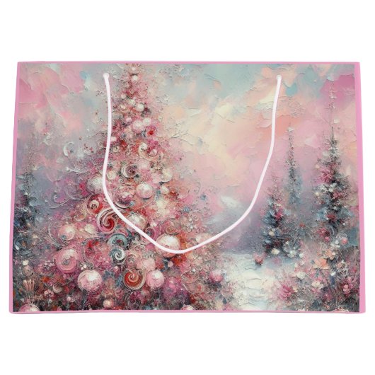 Whimsical Impressionistische kerstboom roze blauw Groot Cadeauzakje (Voorkant)