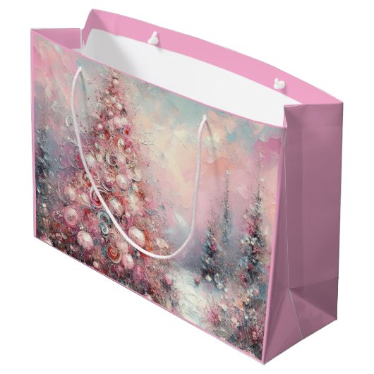 Whimsical Impressionistische kerstboom roze blauw Groot Cadeauzakje (Achterkant Gekanteld)