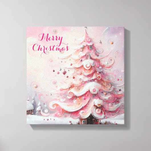 Whimsical Impressionistische Kerstboom Roze Canvas Afdruk (Voorkant)