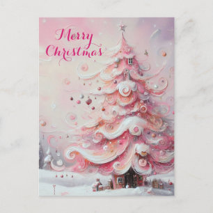 Whimsical Impressionistische Kerstboom Roze Feestdagenkaart