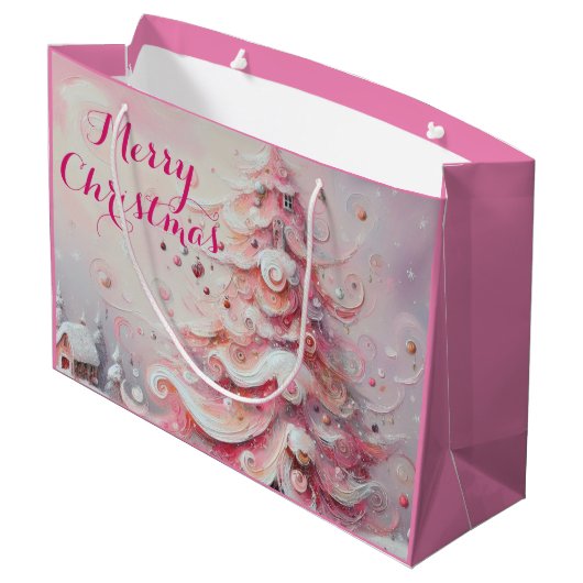 Whimsical Impressionistische Kerstboom Roze Groot Cadeauzakje (Achterkant Gekanteld)