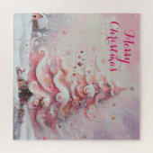 Whimsical Impressionistische Kerstboom Roze Legpuzzel (Horizontaal)