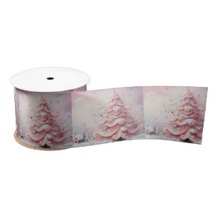 Whimsical Impressionistische Kerstboom Roze Lint